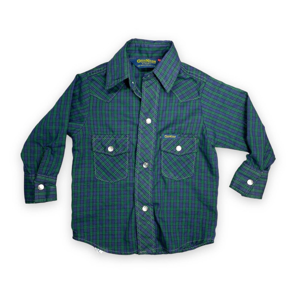 Vintage OshKosh B’Gosh Plaid Western Pearl Snap Toddler Shirt 2 2T 24M